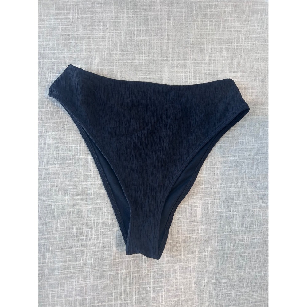 Abercrombie & Fitch Bikini Bottoms Womens L Black Crinkle High Waist High Leg